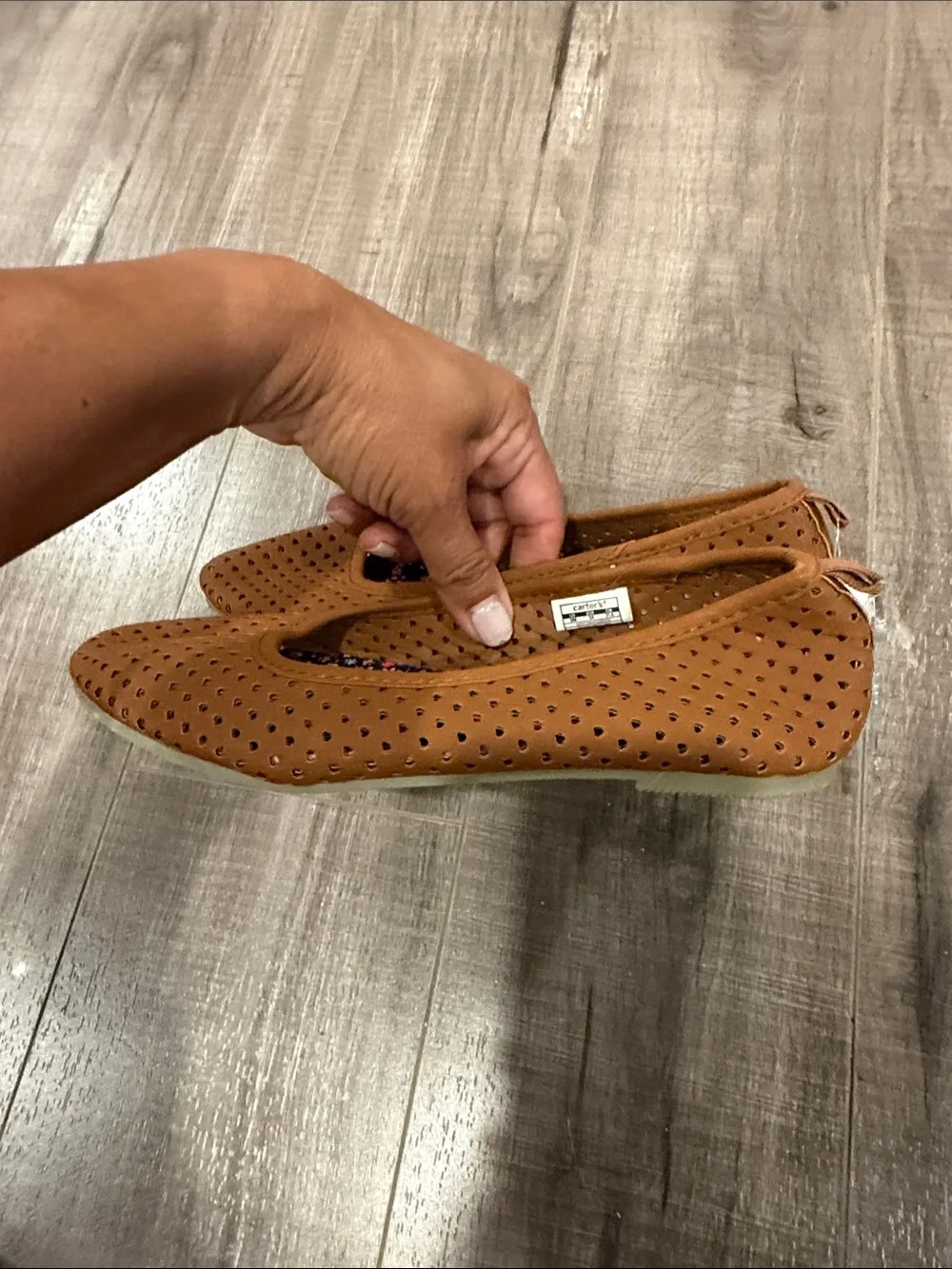 Carter's Girls Tan Perforated Slip-On Ballet Flats with Floral Insole